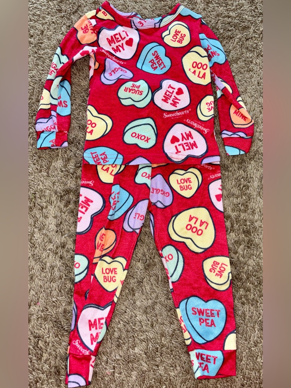 Kids Sweethearts Red Fleece Pajama Set with Conversation Heart Print